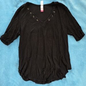 Black V-Neck Women Top
